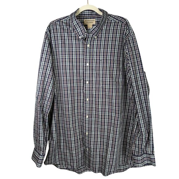 Duluth Trading Co Shirt Mens XL Tall Navy Blue Green Plaid Cotton Button Down - Picture 1 of 5